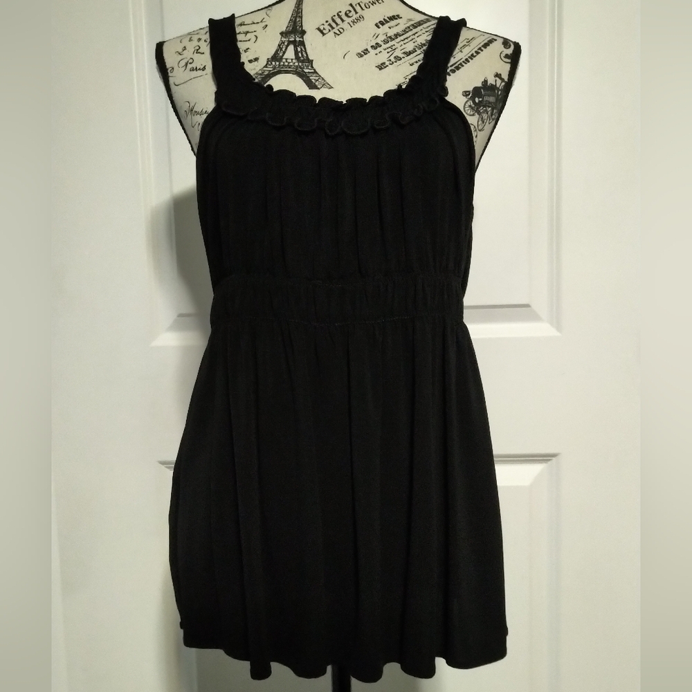 BCBGMaxAzria Elegant Ruffle Black Top